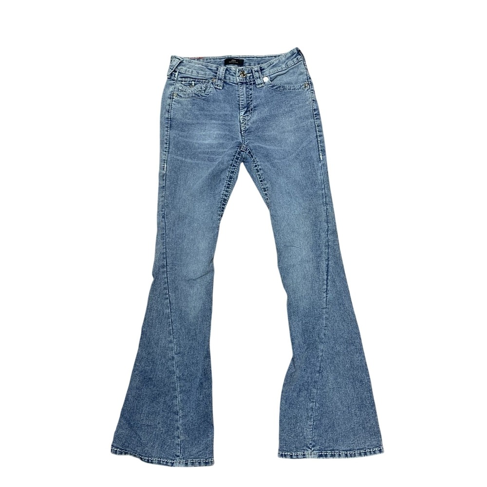 True Religion Joey Big T Mid Rise Flap Flare Jeans Blue Size 27 57480-00